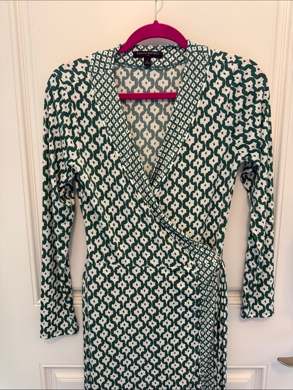 Banana Republic Green and White Geometric Wrap Dress size small